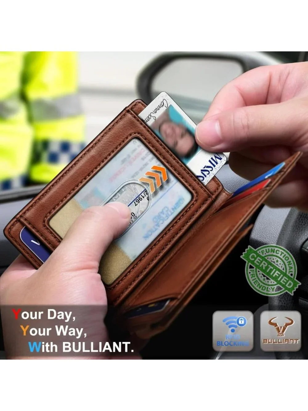 Slim Leather Wallet for Men - RFID Blocking, Magnetic Closure, Holds 12 Cards